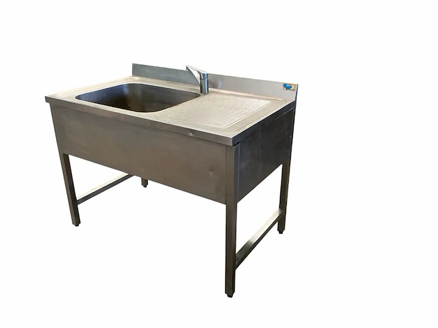 Spoeltafel in rvs met 1 spoelbak aan de linkerkant met mengkraan 120x70x96 cm - afbeelding 7 van  8