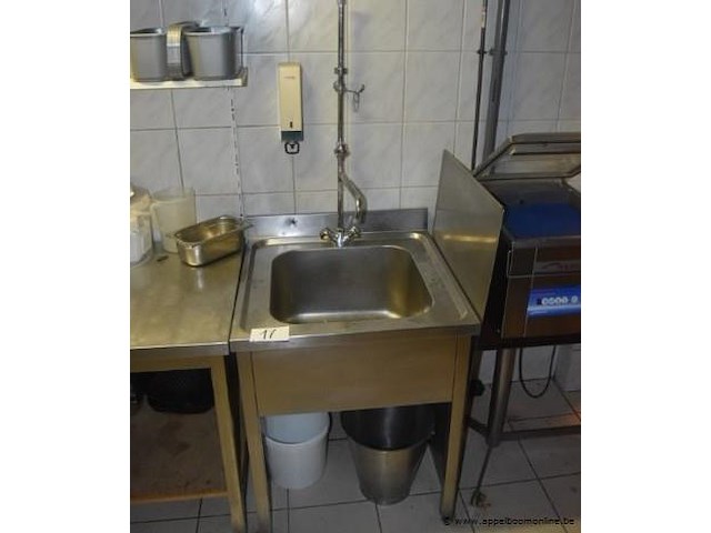 Spoeltafel, roestvrij staal, met 1 spoelbak, afdruipvlak, onderblad - afbeelding 1 van  1