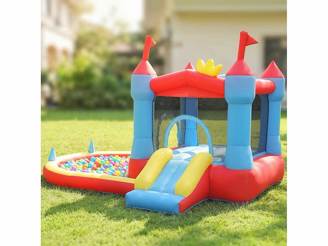 Springkasteel met blazer, opblaasbare speeltuin met glijbanen, trampoline, ballenbad, meerkleurige speeltuin - afbeelding 1 van  5
