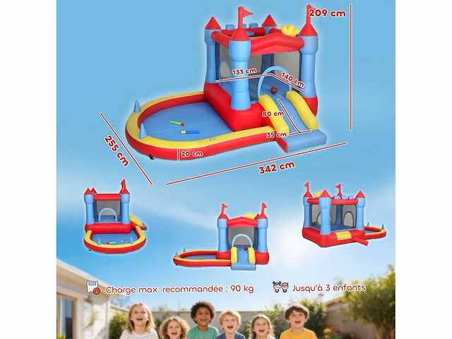 Springkasteel met blazer, opblaasbare speeltuin met glijbanen, trampoline, ballenbad, meerkleurige speeltuin - afbeelding 3 van  5
