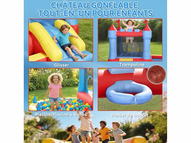 Springkasteel met blazer, opblaasbare speeltuin met glijbanen, trampoline, ballenbad, meerkleurige speeltuin - afbeelding 4 van  5