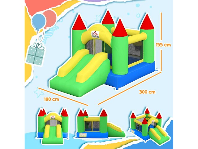 Springkasteel met glijbaan en vangnet, tot 100 kg - afbeelding 4 van  8
