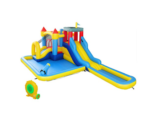 Springkasteel met windtunnel, waterpark, glijbanen, trampoline, klimwand, kanon, basketbalring - afbeelding 2 van  3