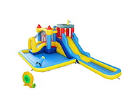 Springkasteel met windtunnel, waterpark, glijbanen, trampoline, klimwand, kanon, basketbalring - afbeelding 2 van  3