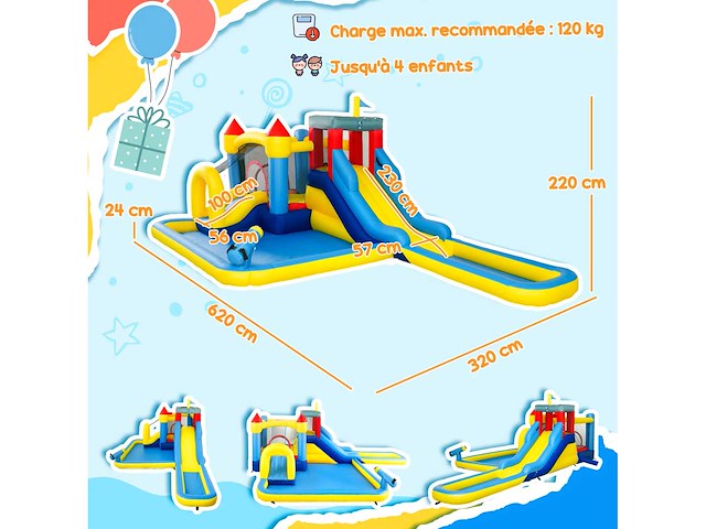 Springkasteel met windtunnel, waterpark, glijbanen, trampoline, klimwand, kanon, basketbalring - afbeelding 3 van  3