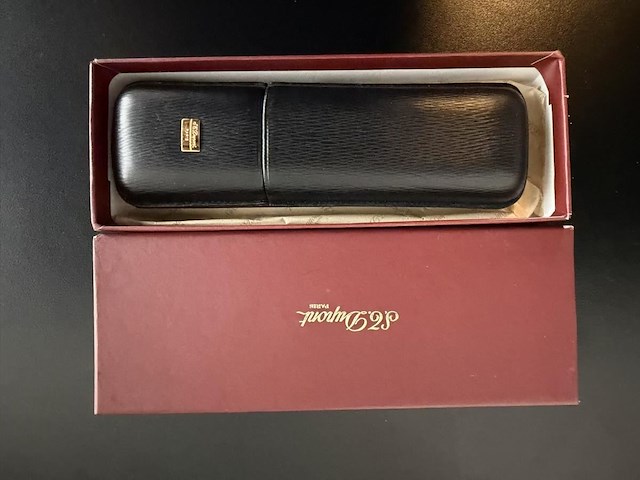 S.t. dupont "fregate" zwart lederen sigaren- / sigarettenetui voor 2 stuks - afbeelding 1 van  6