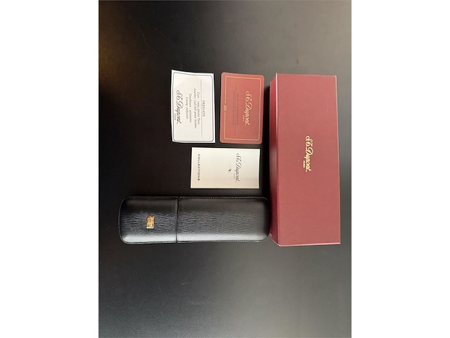 S.t. dupont "fregate" zwart lederen sigaren- / sigarettenetui voor 2 stuks - afbeelding 4 van  6