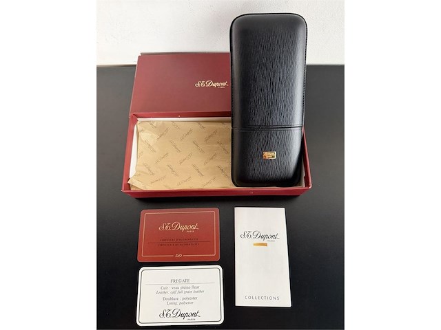 S.t. dupont "fregate" zwart lederen sigarenetui voor 3 stuks - afbeelding 1 van  4