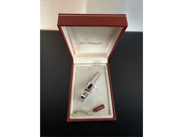 S.t. dupont luxe verzilverde / zilverkleurige dasclip met zwart inlegwerk - afbeelding 1 van  5