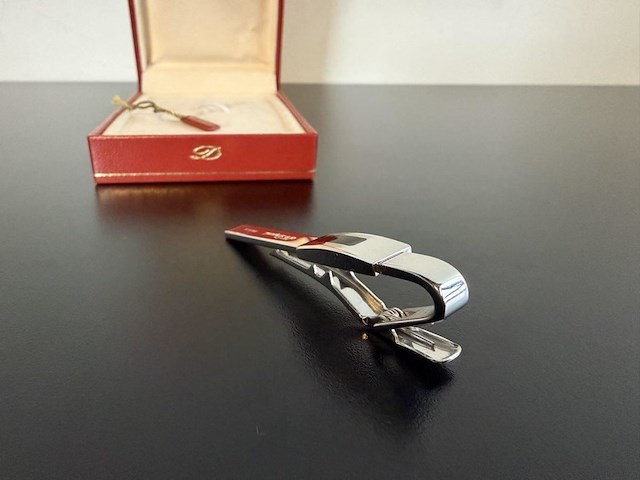 S.t. dupont luxe verzilverde / zilverkleurige dasclip met zwart inlegwerk - afbeelding 4 van  5