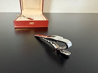 S.t. dupont luxe verzilverde / zilverkleurige dasclip met zwart inlegwerk - afbeelding 4 van  5