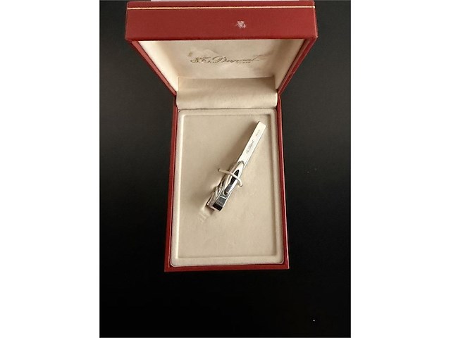 S.t. dupont luxe verzilverde / zilverkleurige dasclip met zwart inlegwerk - afbeelding 1 van  5