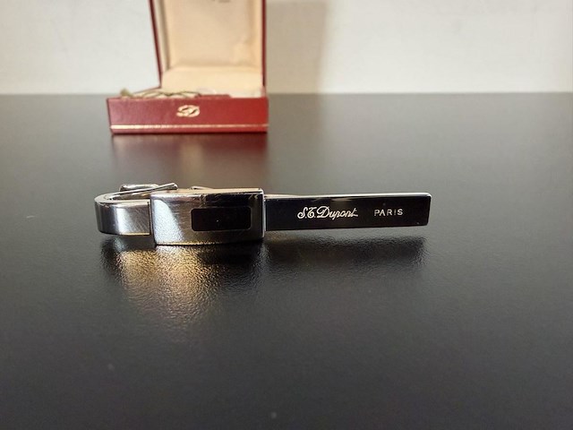 S.t. dupont luxe verzilverde / zilverkleurige dasclip met zwart inlegwerk - afbeelding 2 van  5