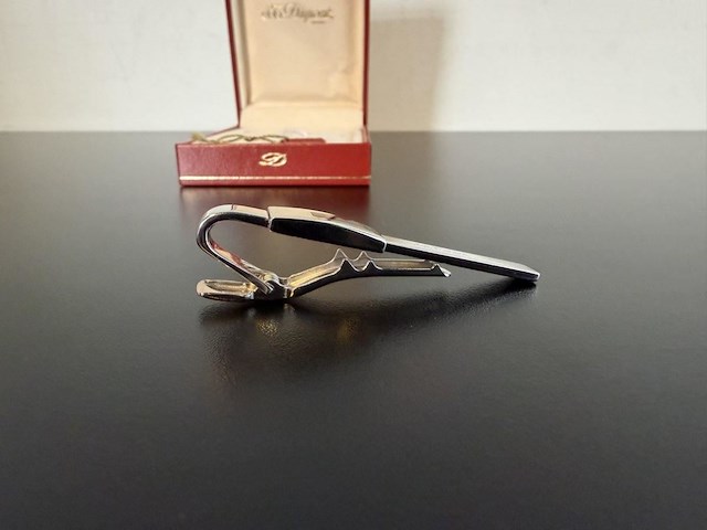 S.t. dupont luxe verzilverde / zilverkleurige dasclip met zwart inlegwerk - afbeelding 3 van  5