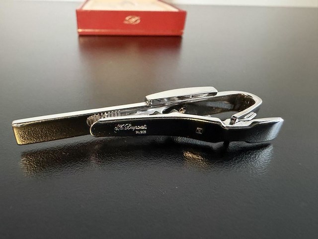 S.t. dupont luxe verzilverde / zilverkleurige dasclip met zwart inlegwerk - afbeelding 5 van  5
