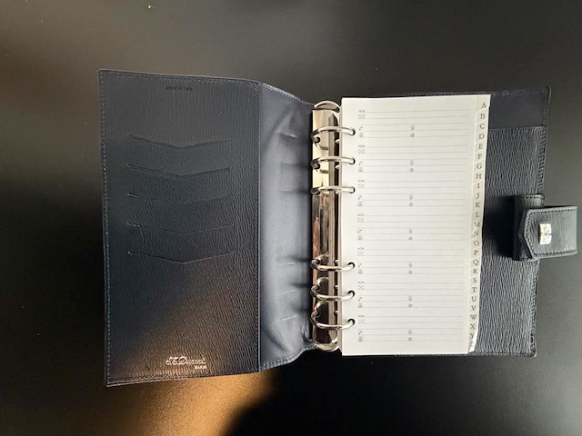 S.t. dupont paris donkerblauwe leren agenda / ringband organizer - afbeelding 3 van  4