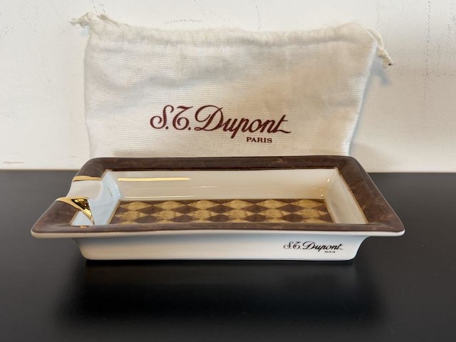 S.t. dupont paris limoges porseleinen sigarenasbak / vide-poche – gemarmerd ruitpatroon - afbeelding 1 van  4
