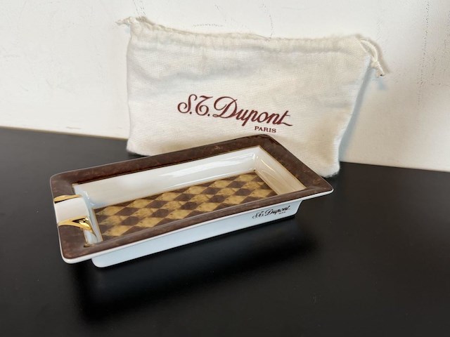 S.t. dupont paris limoges porseleinen sigarenasbak / vide-poche – gemarmerd ruitpatroon - afbeelding 2 van  4