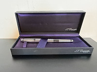 S.t. dupont paris "olympio" verzilverde vulpen met 18k (750) gouden penpunt - incl. doos & documenten - afbeelding 2 van  7