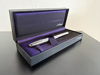 S.t. dupont paris "olympio" verzilverde vulpen met 18k (750) gouden penpunt - incl. doos & documenten - afbeelding 3 van  7