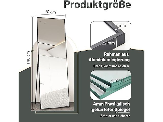 Staande spiegel met metalen frame - afbeelding 2 van  3