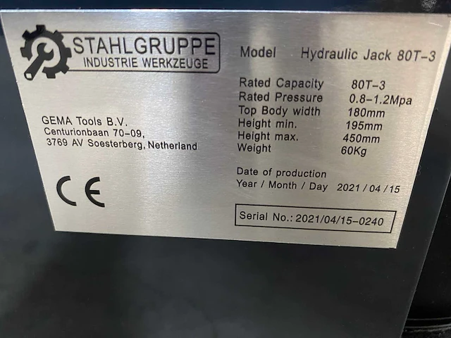 Stahlfest 80 ton hydropneumatische krik - afbeelding 4 van  14