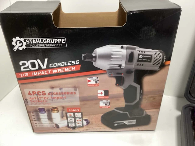Stahlgruppe 20v accu slagmoersleutel - incl. 2x 20v accu + acculader + krachtdoppen in koffer - afbeelding 4 van  10