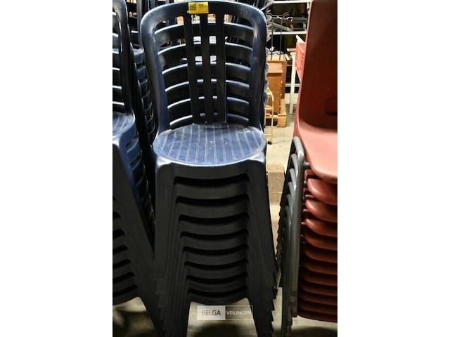 Stapelbare blauwe kunststof tuinstoelen (9x) - afbeelding 2 van  2