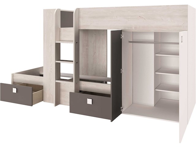 Stapelbed beau (lattenbodem onderste bed niet inbegrepen) - grenen/grijs - afbeelding 7 van  7
