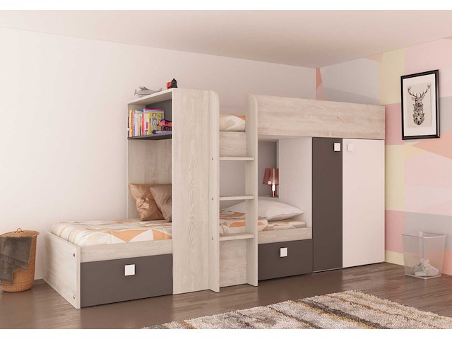 Stapelbed beau (lattenbodem onderste bed niet inbegrepen) - grenen/grijs - afbeelding 3 van  7