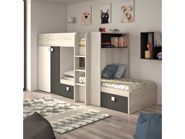 Stapelbed beau (lattenbodem onderste bed niet inbegrepen) - grenen/grijs - afbeelding 4 van  7