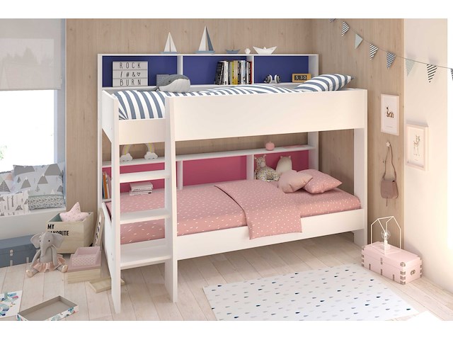 Stapelbed leo incl. matrasbodems - wit/blauw/roze - afbeelding 3 van  7