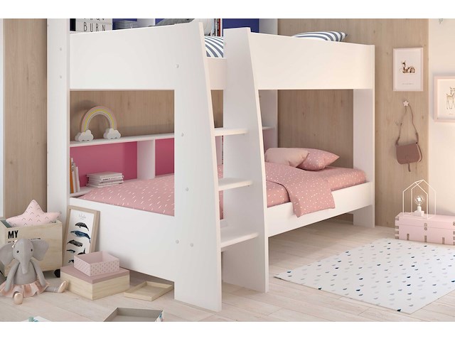 Stapelbed leo incl. matrasbodems - wit/blauw/roze - afbeelding 2 van  7
