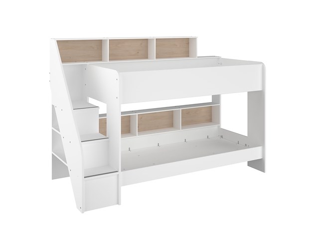 Stapelbed lester 90x200 met opbergruimte - wit/eik - afbeelding 1 van  7