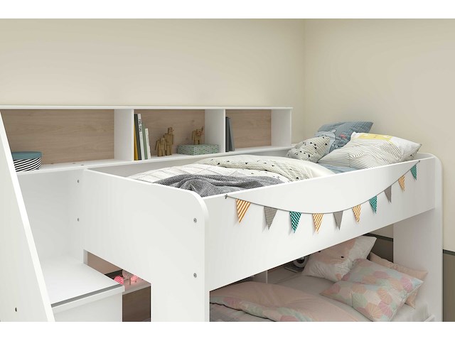 Stapelbed lester 90x200 met opbergruimte - wit/eik - afbeelding 3 van  7