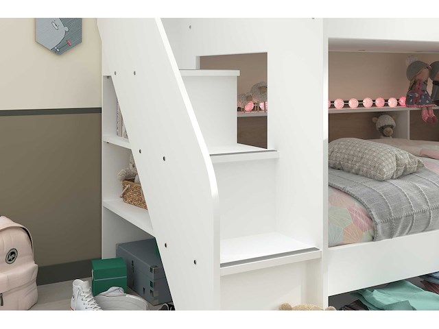 Stapelbed lester 90x200 met opbergruimte - wit/eik - afbeelding 4 van  7