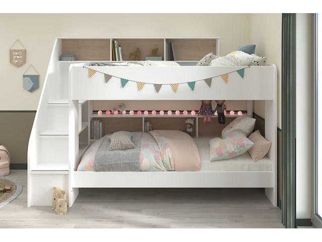 Stapelbed lester 90x200 met opbergruimte - wit/eik - afbeelding 7 van  7