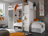 Stapelbed lopes 90x200cm met kast - beton/wit - afbeelding 1 van  4