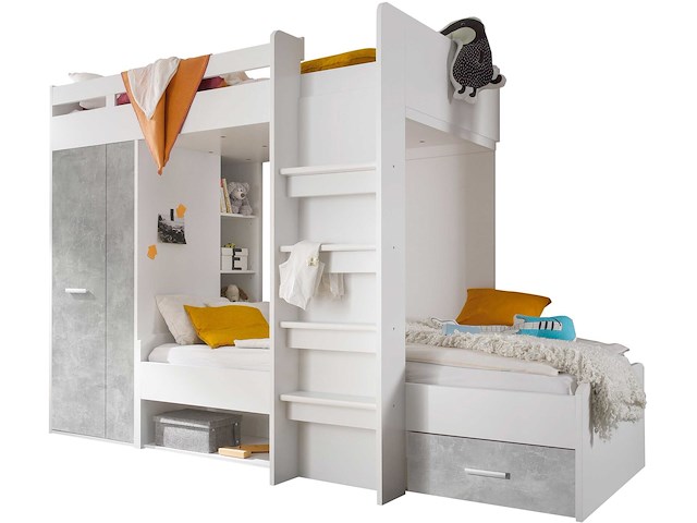 Stapelbed lopes 90x200cm met kast - beton/wit - afbeelding 2 van  4