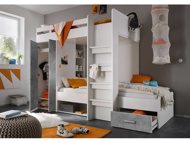 Stapelbed lopes 90x200cm met kast - beton/wit - afbeelding 3 van  4
