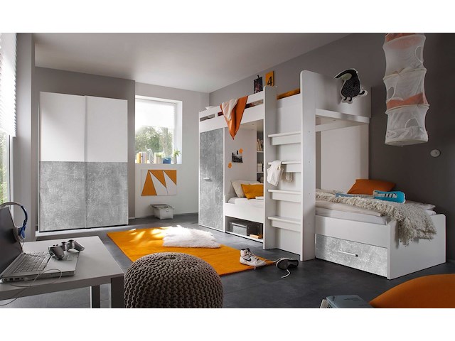 Stapelbed lopes 90x200cm met kast - beton/wit - afbeelding 4 van  4