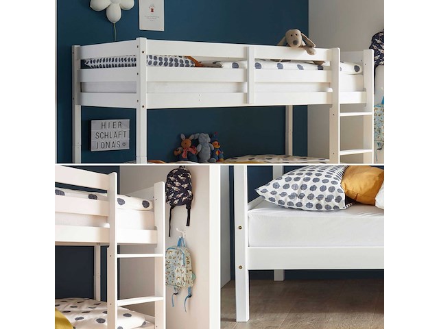 Stapelbed maren 90x200 - met lattenbodems - wit - afbeelding 1 van  6