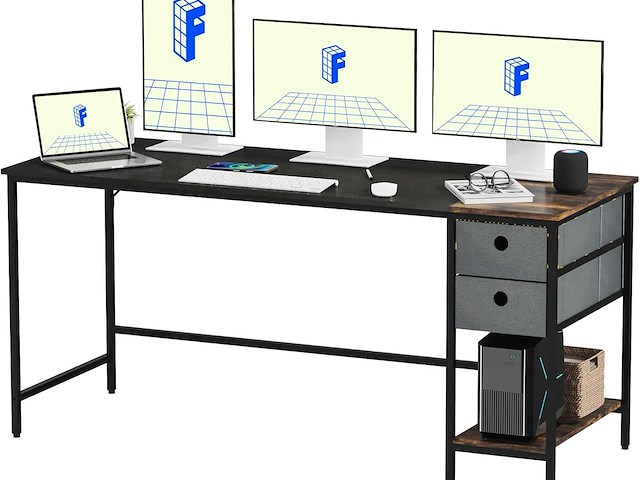 Stationair computerbureau met plank, stationair computerbord met 3 opbergplanken - afbeelding 1 van  8