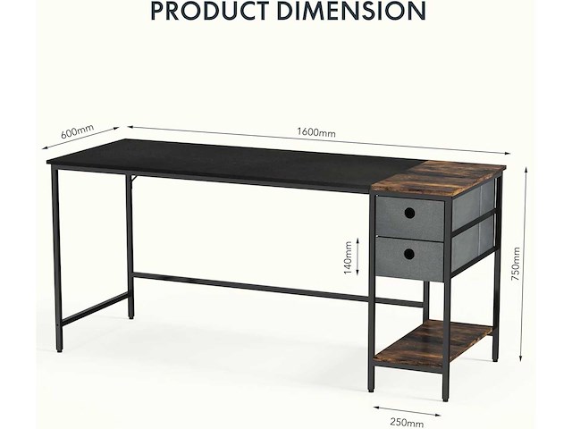 Stationair computerbureau met plank, stationair computerbord met 3 opbergplanken - afbeelding 3 van  8
