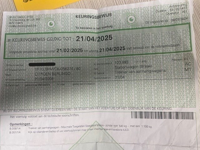 Stationwagen citroen berlingo, type g*9hw*, variant gj9hw, versie gj9hwc, ch.nr. vf7gj9hwc8j056274, bouwjaar 21-04-2008 (sleutel, inschrijvingsbewijs en gelijkvormigheidsattest) start niet - afbeelding 17 van  26