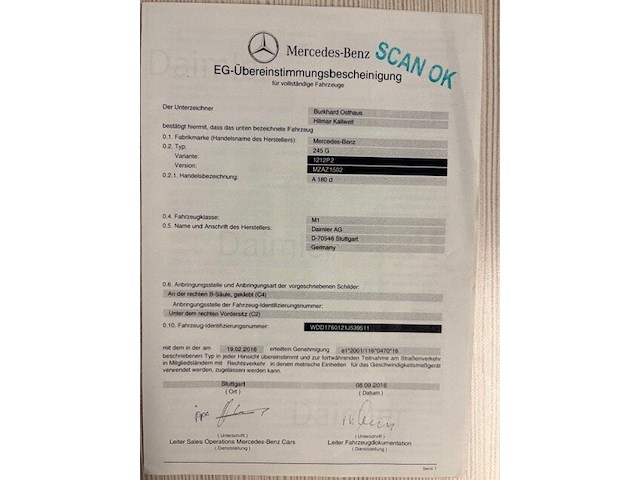 Stationwagen mercedes benz a 180d, type: 245g, variant: 1212p2, versie: mzaz1502, chassisnummer: wdd1760121j539511, bouwjaar: 18/10/2016, met inschrijvingsbewijs deel i, gelijkvormigheidsattest en 2 sleutels. - afbeelding 18 van  36