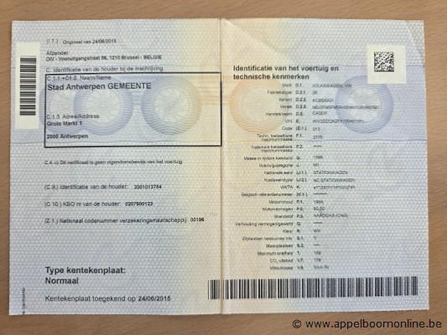 Stationwagen volkswagen caddy, cng, datum 1ste inschrijving 24/6/2015, chassisnummer wv2zzz2kzfx150401, km-stand laatste keuring 54.967, euro 5b - afbeelding 2 van  16