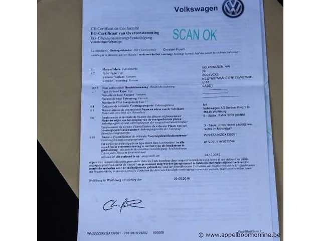 Stationwagen volkswagen caddy, datum 1ste inschr 24/5/2016, chassis nr wv2zzz2kgx139361, km-stand 37626, benzine, euro 6b - afbeelding 4 van  14