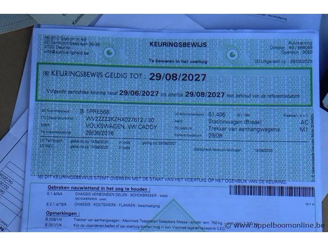 Stationwagen volkswagen caddy, datum 1ste inschr 29/08/2016, km-stand 51865, chassisnr wv2zzz2kzhx027612,cng, euro 6b schade rondom - afbeelding 4 van  14