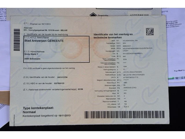Stationwagen volkswagen caddy, datum1ste inschr 19/11/2013, km-stand 39968, chassisnr wv1zzz2kzex062488, cng, euro 5 - afbeelding 2 van  15